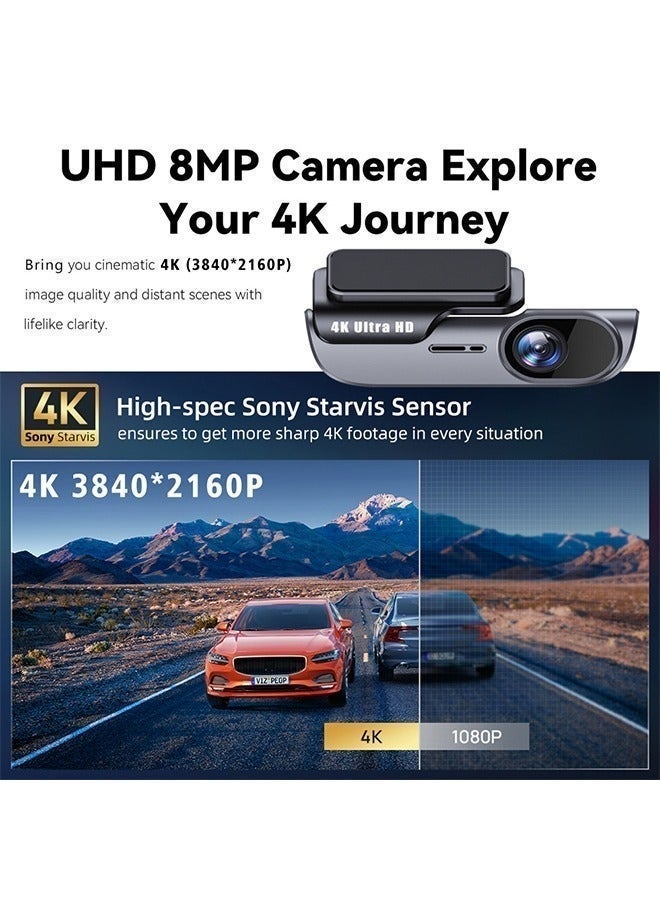 4K Dash Cam for Car, UHD HD 3840*2160P DVR Car Camera Video Dash Camera, Built-in GPS WiFi, 24 Hour Monitoring, Super Night Vision, WDR Video Recorder, With 128GB Memory Card - Image 3